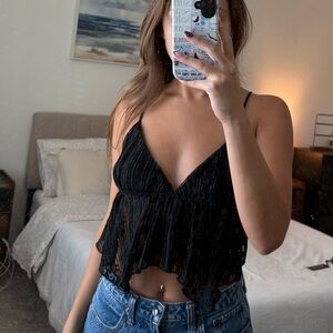 Urban Outfitters Black Lace V-Neck Crop Top